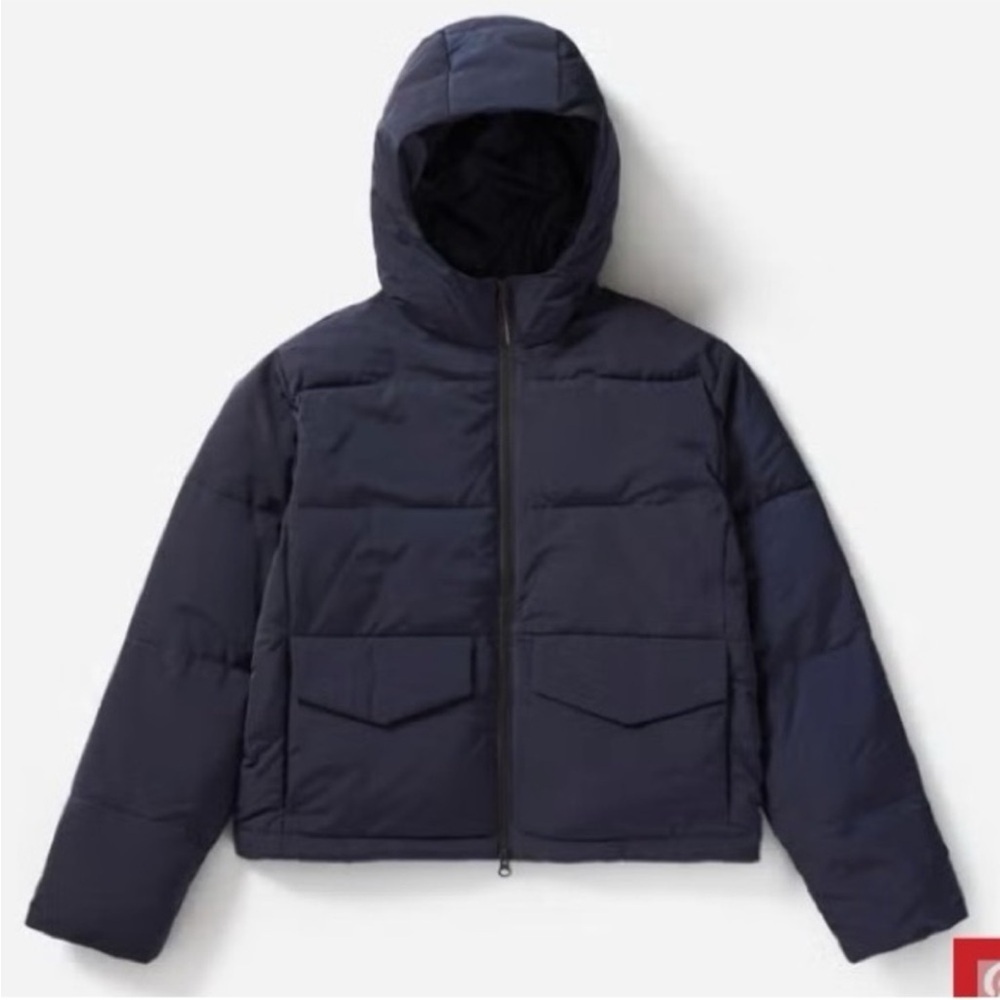 Everlane ReNew Women's Navy Hooded Short Puffer Coat Jacket Size Small - Picture 2 of 11